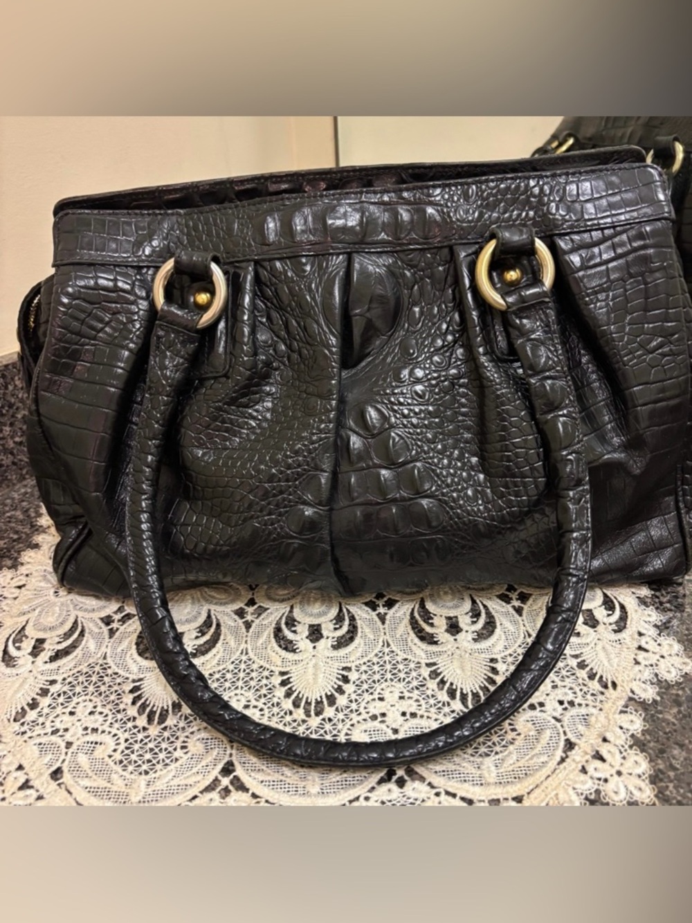 Brahmin Black Faux Croc Bag